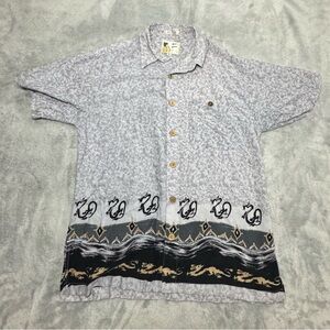 Vintage M.E Sport Hawaiian Dragon Shirt Aztec 100% Rayon Medium Men’s Button‎ Up